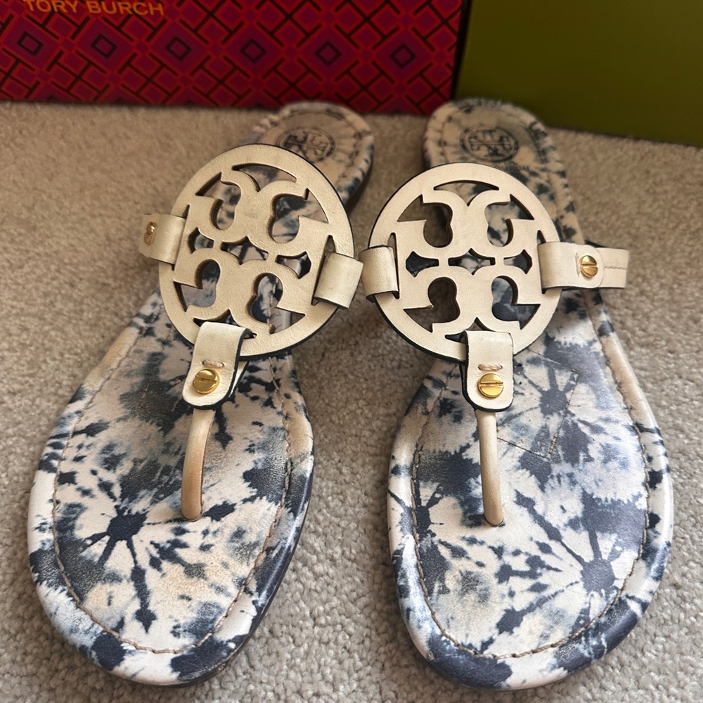 Tory Burch Miller white and blue sandals
